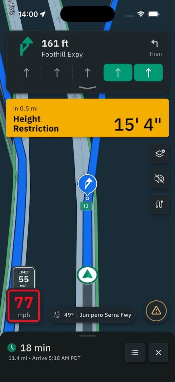 Height restriction warning 15 feet 4 inches ahead