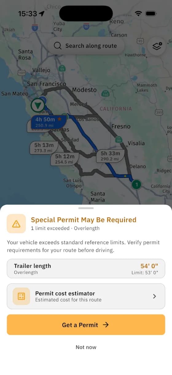 Special permit may be required for an overlength trailer